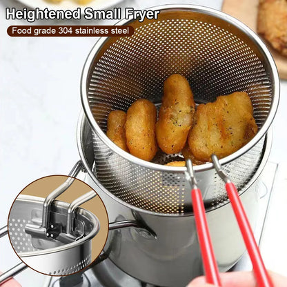 1200ML Deep Fryer 304 Stainless Steel Fryer with Frying Basket Auxiliary Food Pot To Deepen Japanese Milk Pot Kitchen Appliance