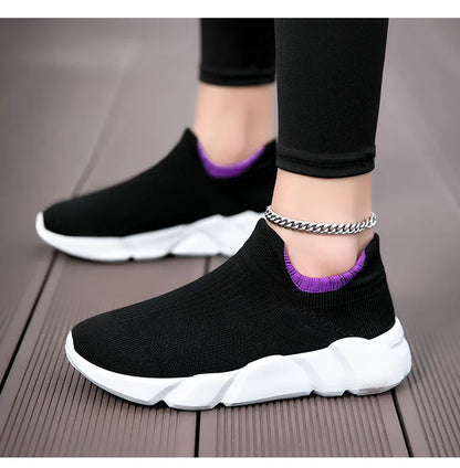 New Pink Women's Casual Sneakers Large Size 36-42 Comfort Breathable Socks Shoes For Women Slip-On Platform Loafer Shoes Womens