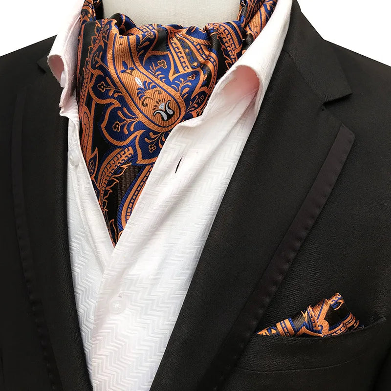 Glamour Men's Scarf Retro Jacquard Tie Cravat Neckerchief Men's Ascot Tie Hanky Suits Set Pocket Handkerchief Men Gift