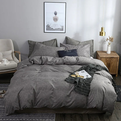 Simple Texture Grain Polyester Duvet Cover Set King Size Plain Queen Bedding Set Affordable Durable Quilt Cover and Pillow Case