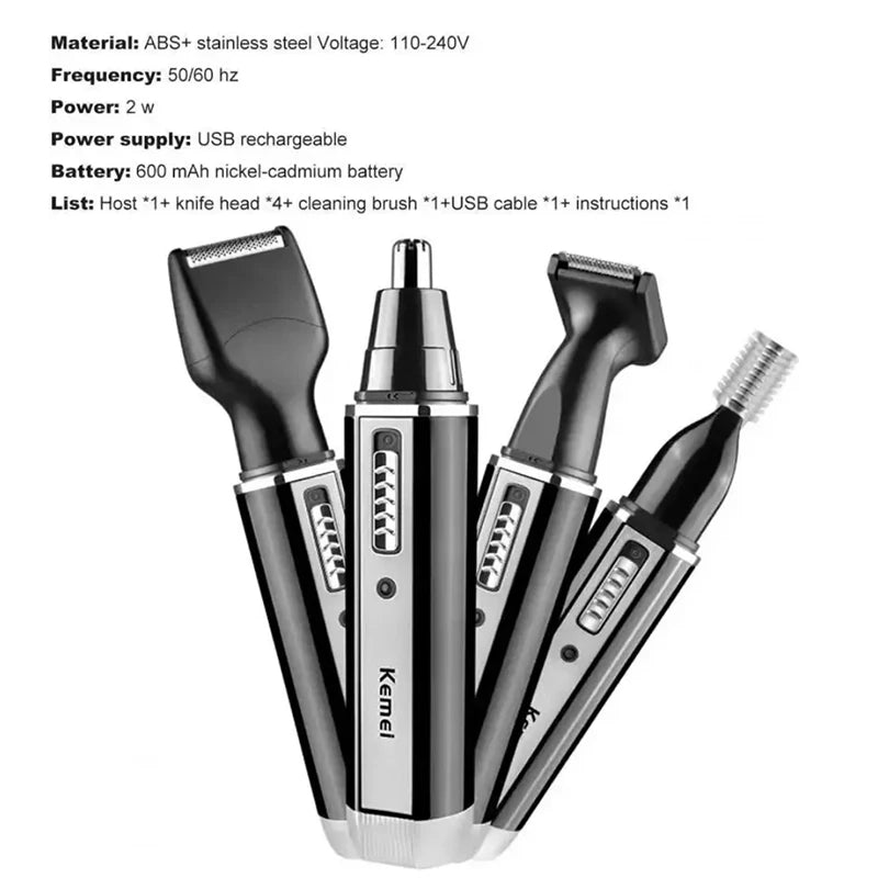 Kemei 4 In 1 Professional Electric Rechargeable Nose And Ear Hair Trimmer Shaver Personal Care Tools For Men KM-6630