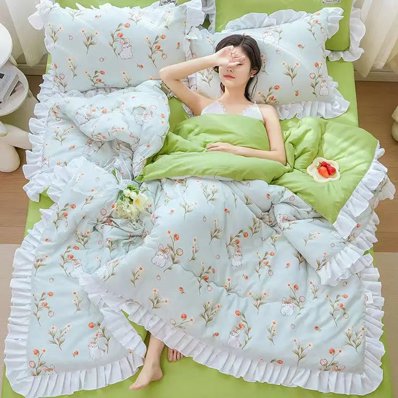 Japan Style Summer Quilt Soft Breathable Quilted Duvet Queen Skin Friendly WashableThin Comforter Lightweight Blanket