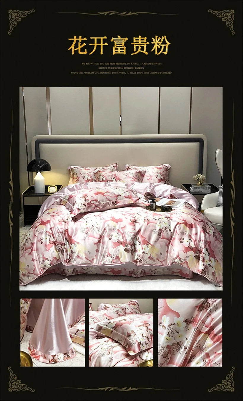 Blend Mulberry Silk 4 Pieces Bedding Set, 1PC Duvet Cover, 1PC Bed Sheet, 2PCS Pillowcases, Luxury Home Textiles Bedclothes