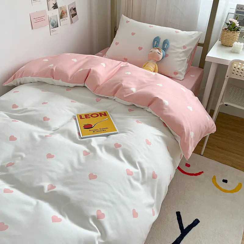 Pink Sweetheart Bedding Set Fashion Heart Single Double Queen Size Flat Sheet Duvet Cover Pillowcase Girl Gift Home Textile