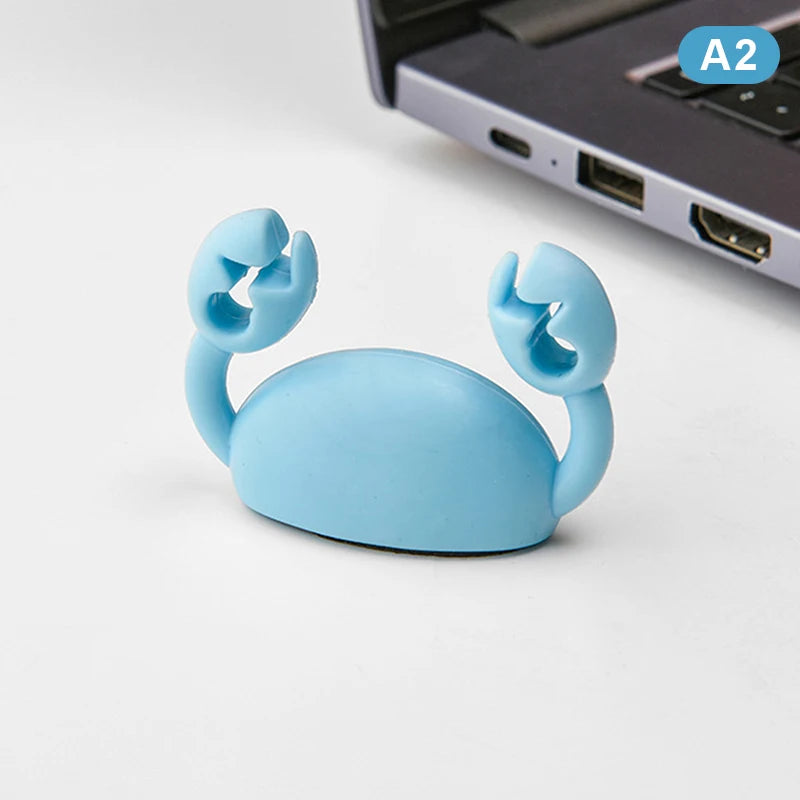 Cute Crab Cable Organizer Clip Data Cable Stand Mobile Phone Charging Cable Organizers Fixer Desk Self-Adhesive Wire Tidy Holder