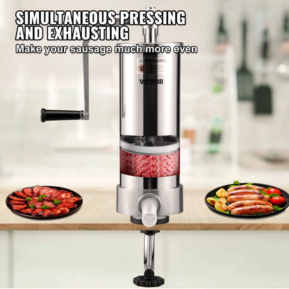 VEVOR 1.5/3L Capacity Vertical Sausage Stuffer Food Filling Processors with 3 Stuffing Tubes Kitchen Accessories Home Appliance