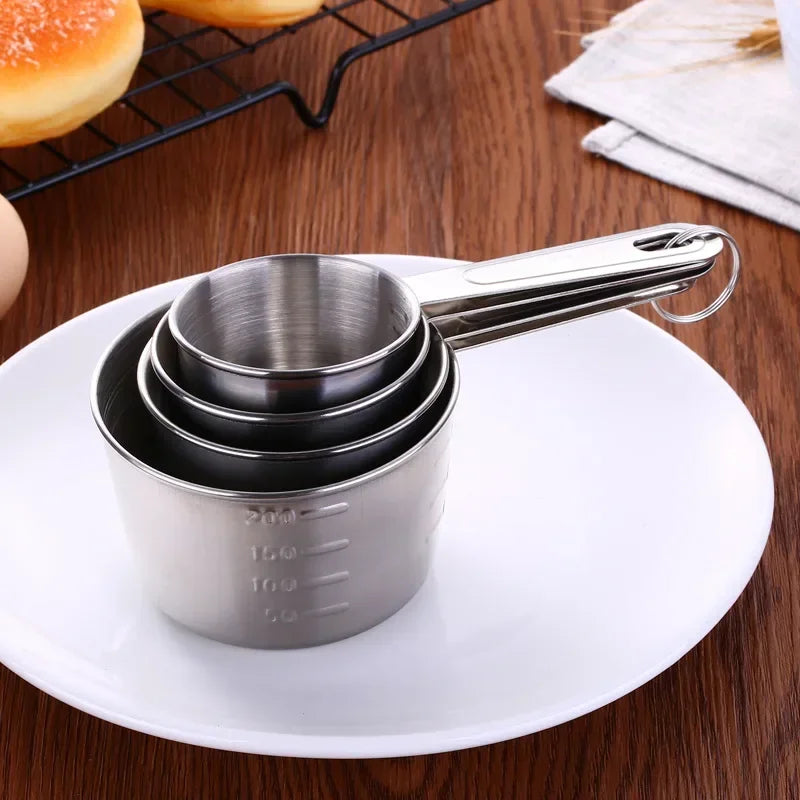 4 Pcs Stainless Steel Measuring Cups Kitchen Baking Tools Measuring Spoon Set Coffee Spoon Milk Powder Spoon with Scale