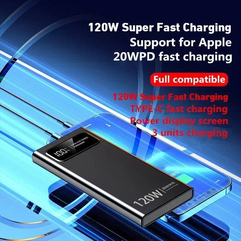 Lenovo 200000mAh Fast Charging 120W Power Bank Super Ultralarge Capacity Mobile Power External Battery For iPhone Xiaomi Vivo