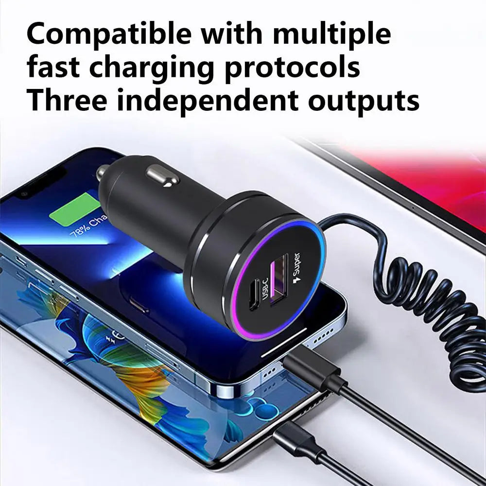 Car Charger Adapter Fast Charging PD 30W Type-C Adapter Block With Night Vision Design Mobile Phone Accessories For Car SUV Auto