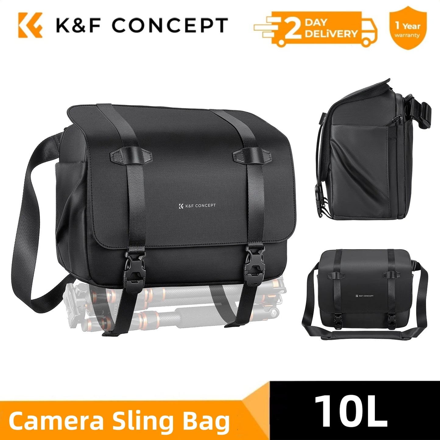 K&F Concept 10L Camera Sling Bag Crossbody Shoulder Backpack Photography Camera Bag for Sony Nikon Canon DSLR With Rain Cover