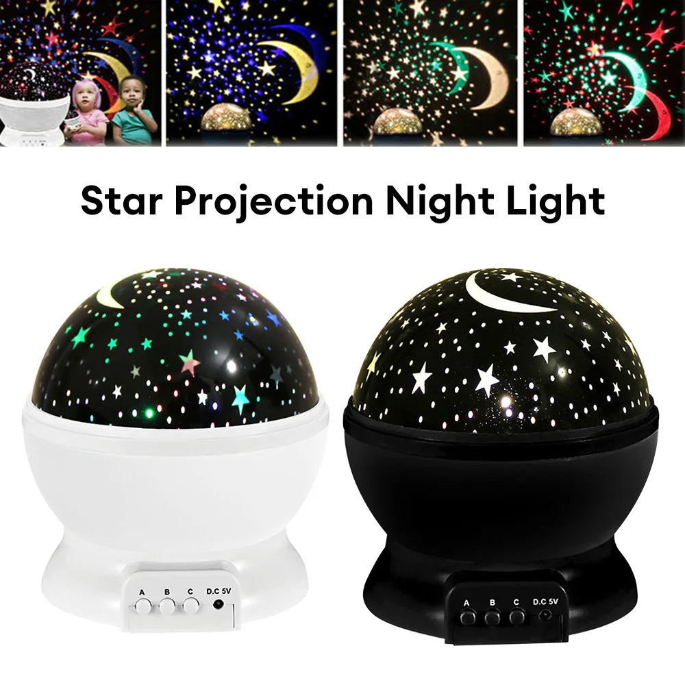 Star Moon Projector Night Light Starry Sky Projection Lamp Rotating Atmosphere Light Baby Sleeping Light USB Battery Powered