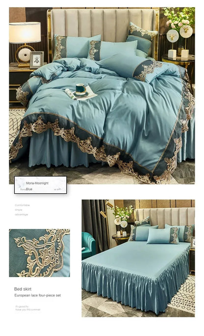 Lace edge bed skirt bed cover matte four piece set, 1.5m 1.8m European style thickened version