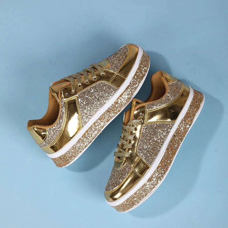 Women's Platform Sneakers Punk Sequin Laser Leather Casual Shoes City Walk Thick Sole Sports Shoes Spangle Nightclub Party Shoes