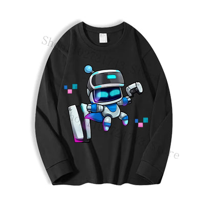 Astro Bot Adult Long Sleeved T-shirt Anime Fashion Black White Top Men Women Winter Travel Hip Hop Clothing Versatile Undershirt