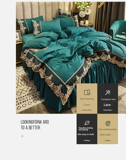 Lace edge bed skirt bed cover matte four piece set, 1.5m 1.8m European style thickened version