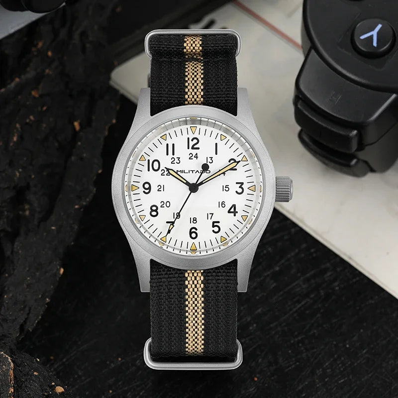 Militado ML05 38mm Men Watch VH31 Quartz Military Watches Domed Sapphire AR Coating 100m Waterproof Stainless Steel Wristwatch