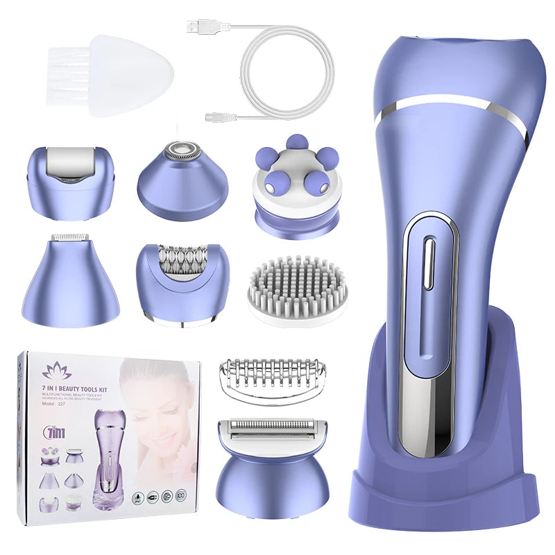 7IN1 Electric Shaver for Womens Bikini Legs Underarm Public Hairs Rechargeable Trimmer with Detachable Head Cordless Wet Dry Use