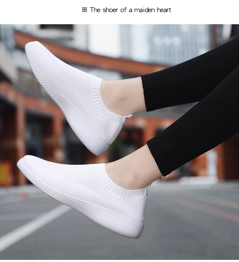 Women's Walking Shoes Wide Toe Box Knitted Slip-on Shoes for Women Comfortable and Soft Casual Work Loafer Shoes