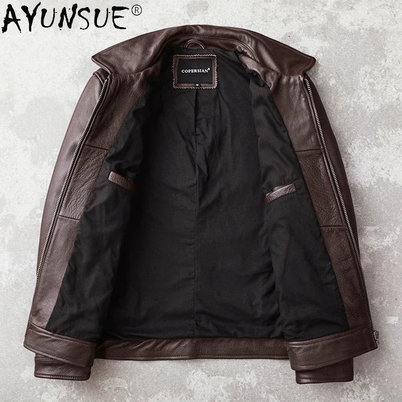 AYUNSUE Men's Real Cowhide jackets Genuine Leather Jacket Men Clothing Autumn Coat Mens Clothes jaqueta couro legítimo masculino