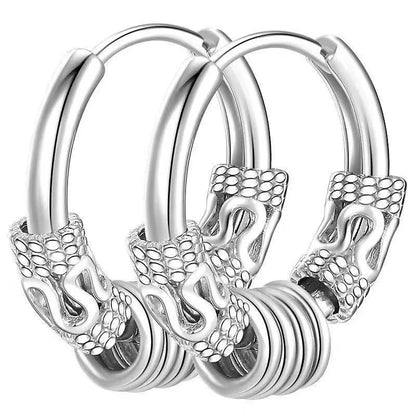 2pcs Punk Stainless Steel Round Circle Totem Hoop Earrings For Men Women, Not Fade Ear Rings Hip Hop Male Ear Piercing Jewelry