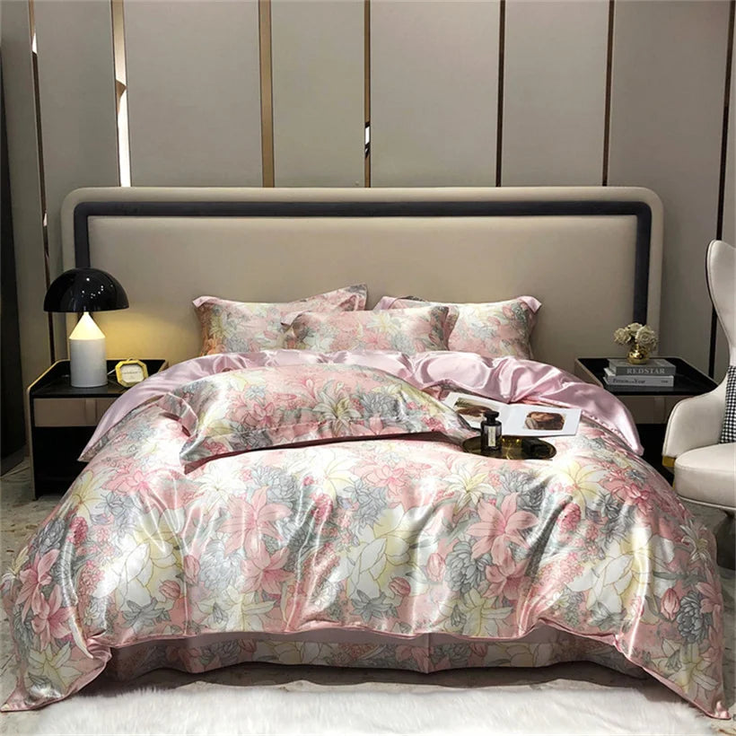 Blend Mulberry Silk 4 Pieces Bedding Set, 1PC Duvet Cover, 1PC Bed Sheet, 2PCS Pillowcases, Luxury Home Textiles Bedclothes