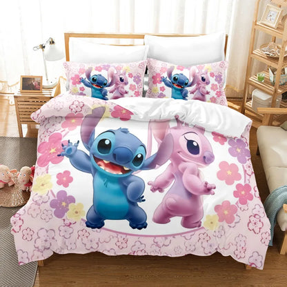 Cartoon Disney Stitch Angel Duvet Cover Set Stitch Post Quilt Cover Pillowcase Bedding Set Kids Adult Comfortable Set Twin King