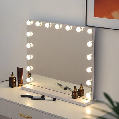 Vanity Makeup Mirror with Lights 17 LED Bulbs 3 Color Lighting Cosmetics for Dressing Bedroom Tabletop White