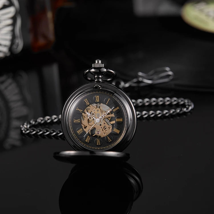 Hand Wind Mechanical Men Pocket Watch Luxury Gold Steampunk Necklace Chain Pendant Vintage Dress Fob Watches for Weeding Gift