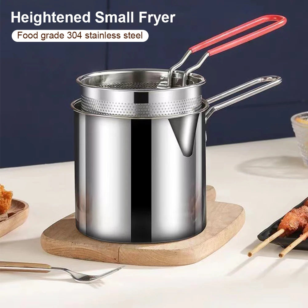 1200ML Deep Fryer 304 Stainless Steel Fryer with Frying Basket Auxiliary Food Pot To Deepen Japanese Milk Pot Kitchen Appliance