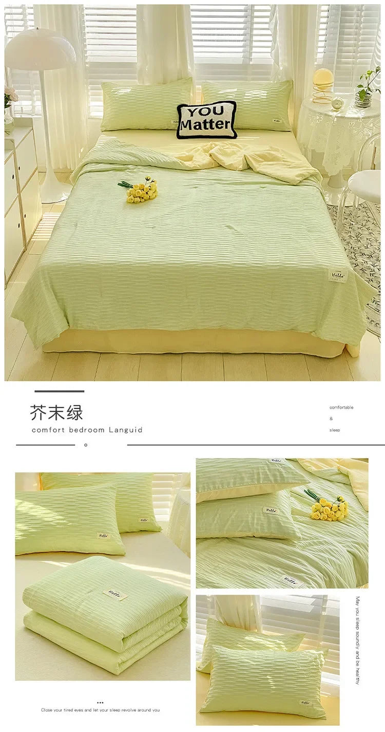 Summer quilt, bubble wash cotton color block bed sheet summer quilt, double bed cooling blanket, air conditioning quilt