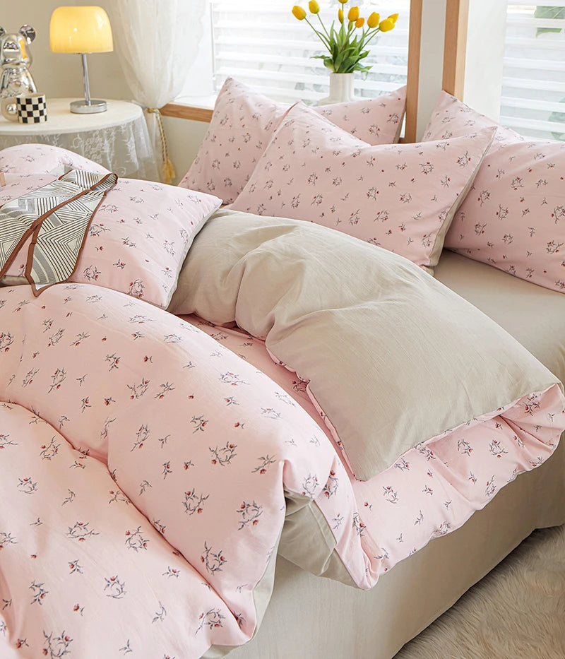 3pcs  light gray Duvet Cover Set (1*Duvet Cover + 2*Pillowcase, Without Core), Fresh Flower Print Bedding Set, Soft Comfortable