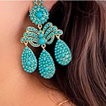 Draweye Turquoise Earrings for Women Vintage Tassels Hyperbole Elegant Jewelry Fashion Beach Style Aretes De Mujer