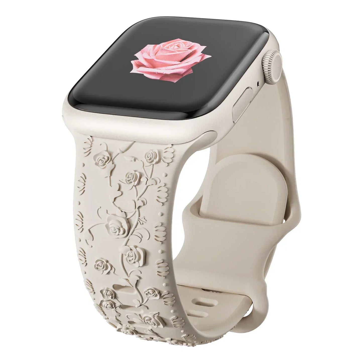 Floral Engraved Strap For Apple Watch Band 40mm 44mm 41mm 49mm 45mm 38mm 42mm silicone bracelet iwatch series 9 7 se 6 8 ultra 2