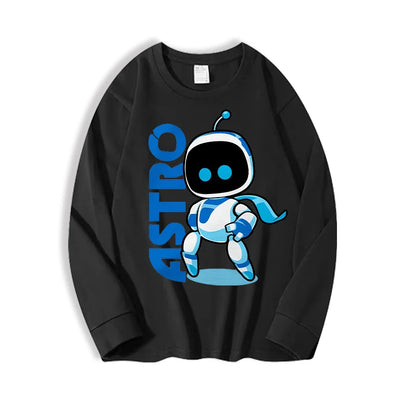 Astro Bot Adult Long Sleeved T-shirt Anime Fashion Black White Top Men Women Winter Travel Hip Hop Clothing Versatile Undershirt