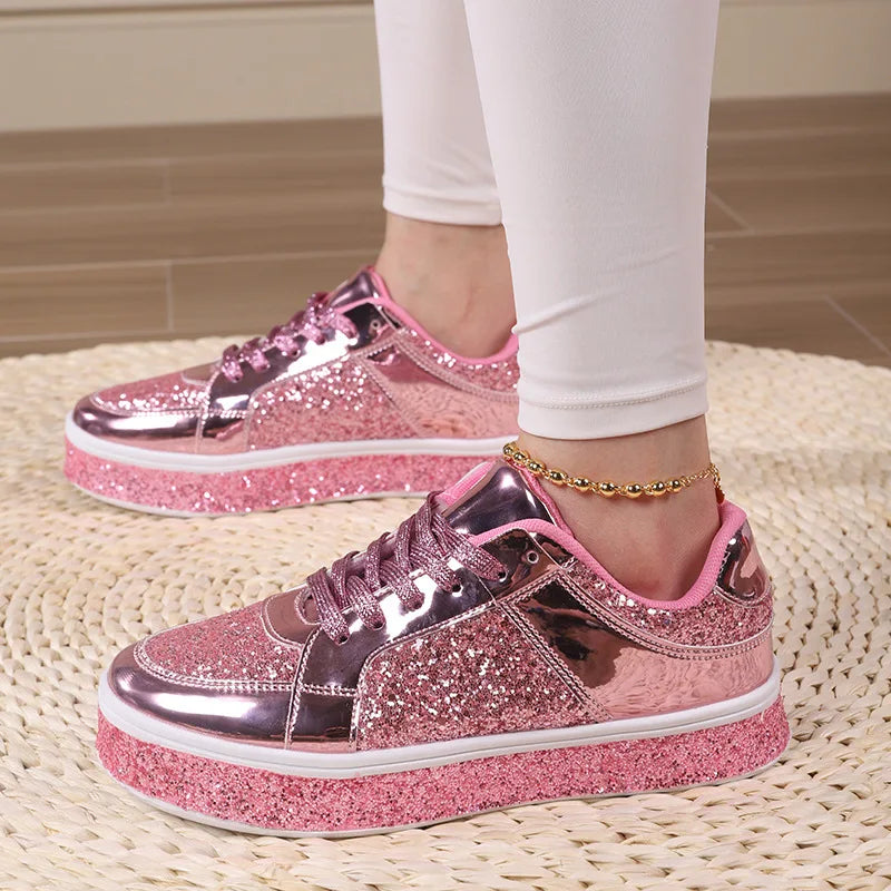 Women's Platform Sneakers Punk Sequin Laser Leather Casual Shoes City Walk Thick Sole Sports Shoes Spangle Nightclub Party Shoes