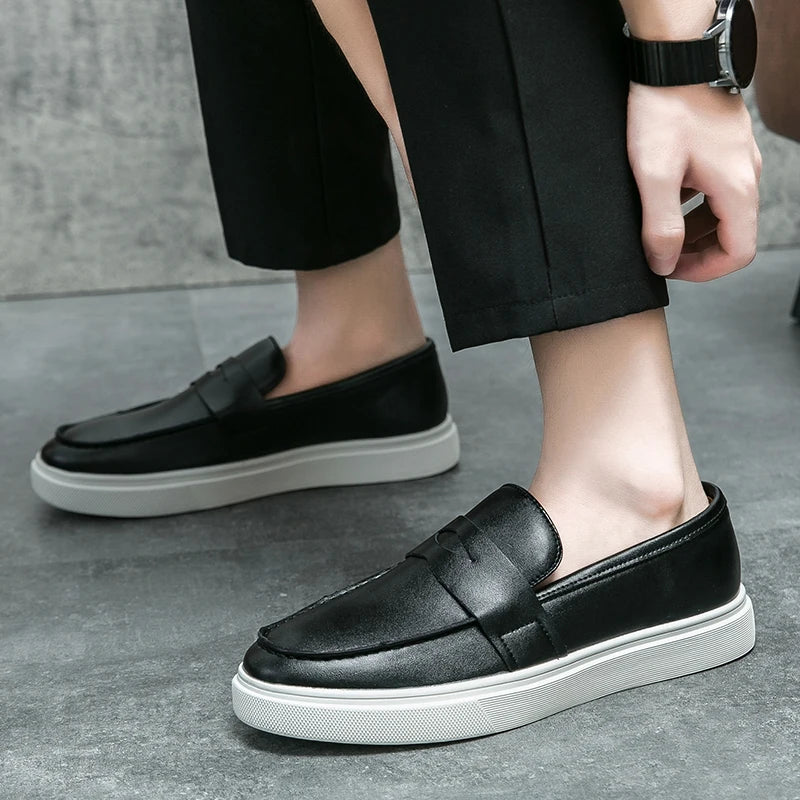 Classic Men Leather Shoes Hot Selling Business Round Toe Casual Shoes Fashion Formal Office Comfort Lightweight Men's Flat Shoes