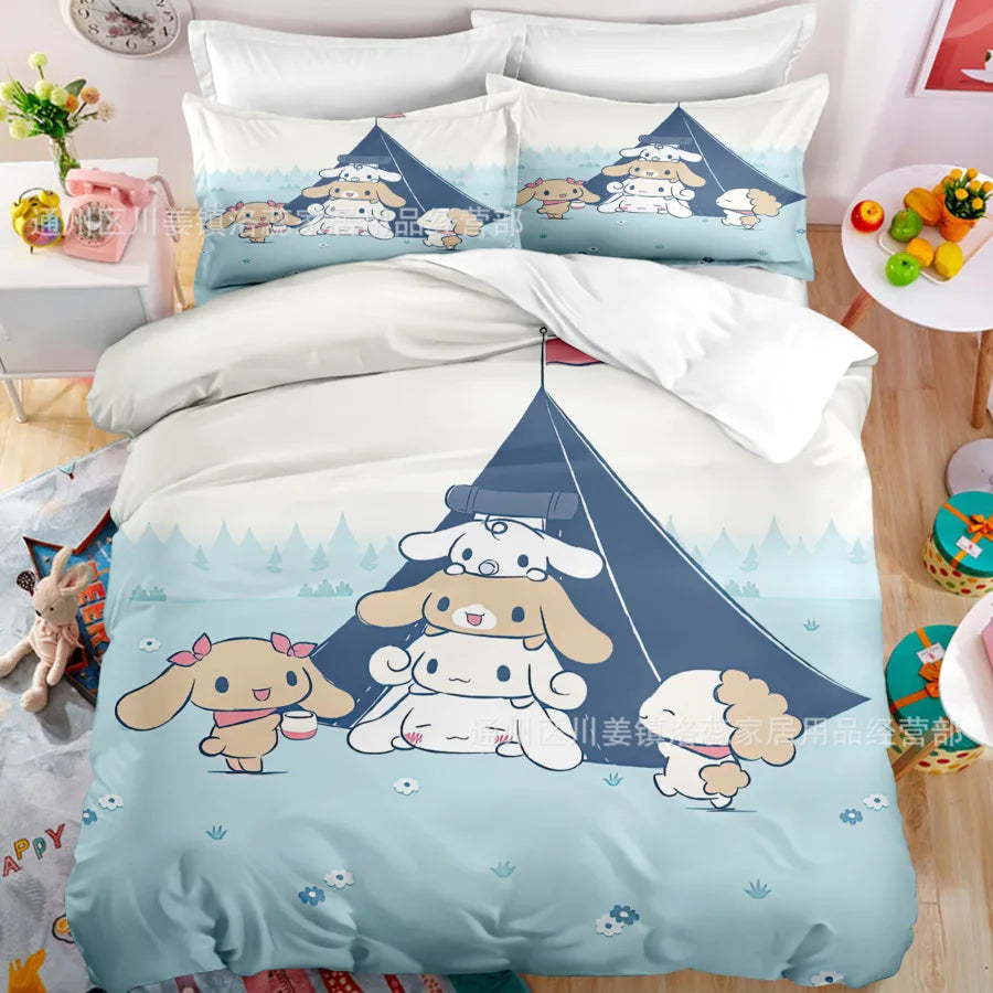 Cartoon Sanrio Duvet Cover Set Kawaii Cinnamoroll Quilt Cover Pillowcase Set Kids Girls Comfortable Bed Set Full Twin King Size