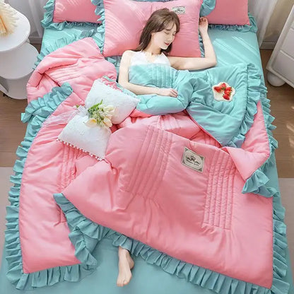 Japan Style Summer Quilt Soft Breathable Quilted Duvet Queen Skin Friendly WashableThin Comforter Lightweight Blanket