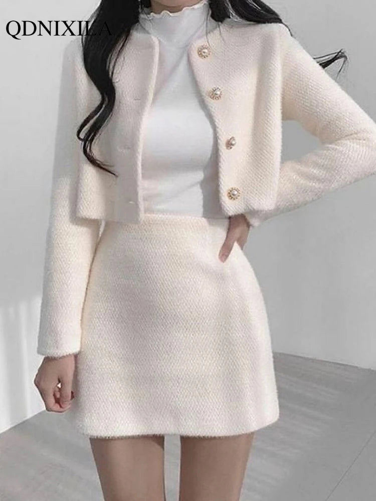 New In Spring Summer Korean Fashion Sweet Women's Suits with Mini Skirt Two-pieces Set Woman Dress Casual Elegant Tweed Suits