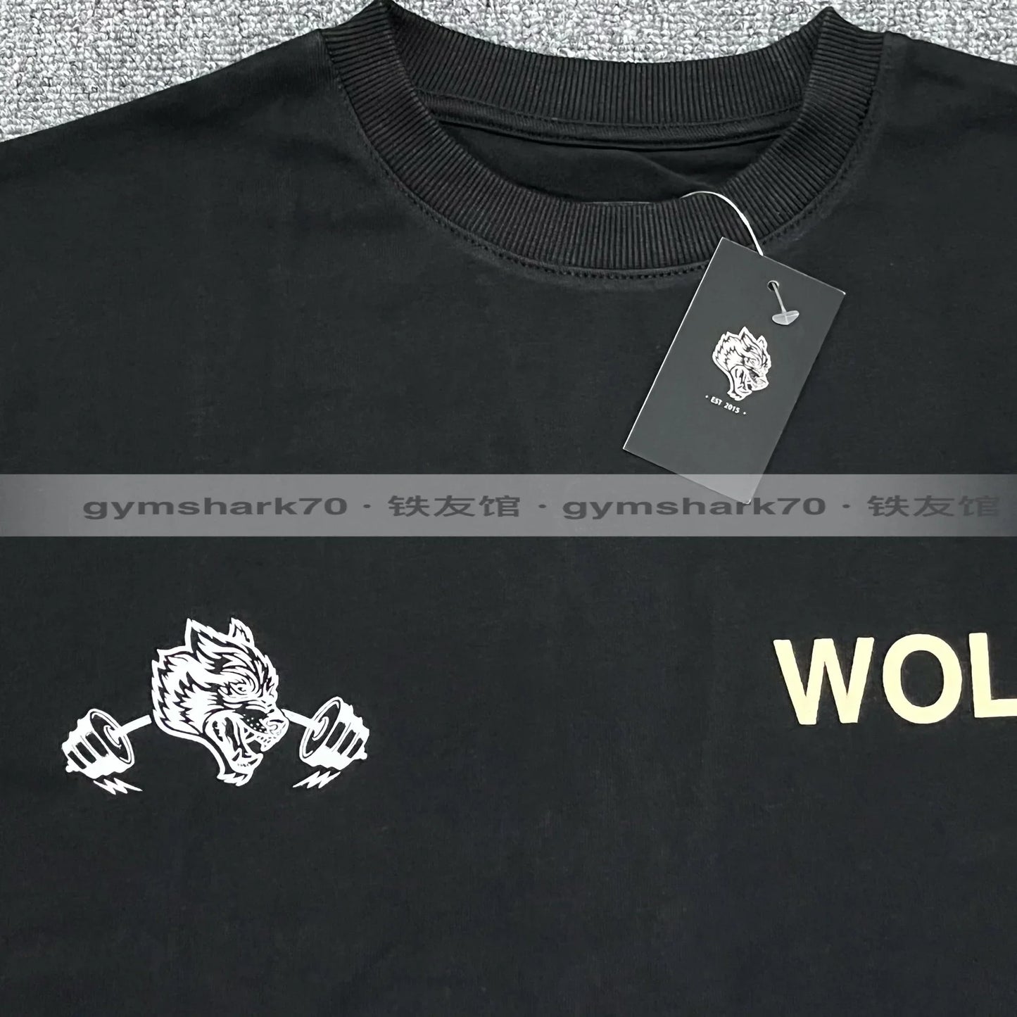 US FOR * VER Wolf Head Barbell Short Sleeve Men's and Women's Loose Silhouette Pure Cotton Sports and Casual T-shirt