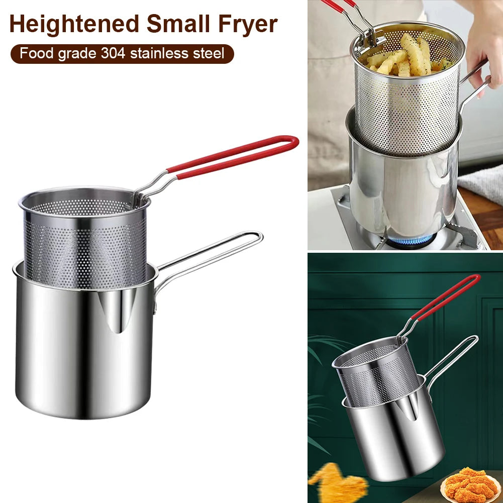 1200ML Deep Fryer 304 Stainless Steel Fryer with Frying Basket Auxiliary Food Pot To Deepen Japanese Milk Pot Kitchen Appliance