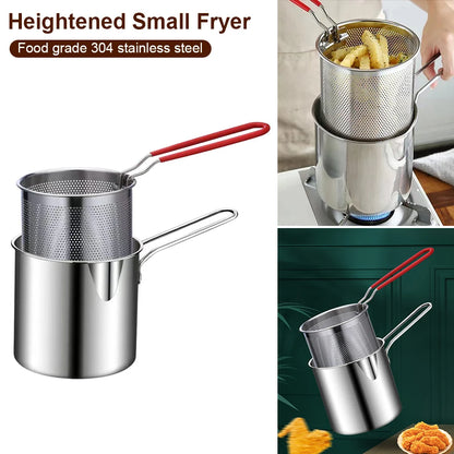 1200ML Deep Fryer 304 Stainless Steel Fryer with Frying Basket Auxiliary Food Pot To Deepen Japanese Milk Pot Kitchen Appliance