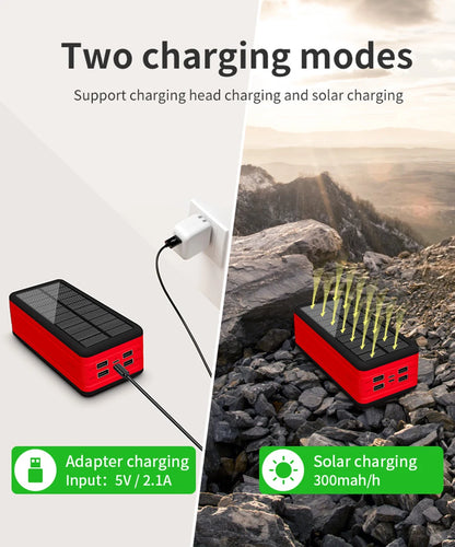 60000mAh Wireless Solar Power Bank Portable Phone Charger 4USB Outdoor Large Capacity External Battery for IPhone Xiaomi Samsung