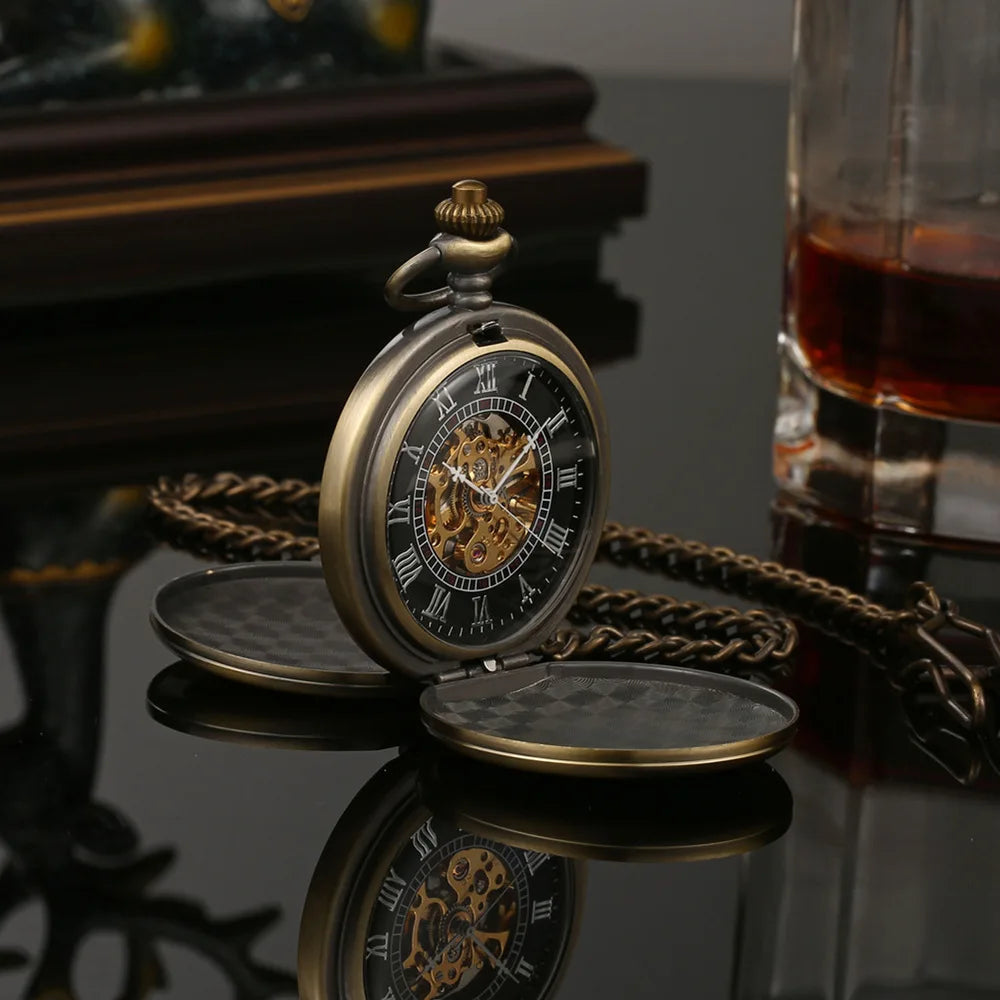 Hand Wind Mechanical Men Pocket Watch Luxury Gold Steampunk Necklace Chain Pendant Vintage Dress Fob Watches for Weeding Gift