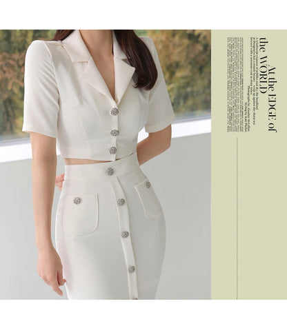 Fashion Women Suit Korea Temperament Short Blazer + Single Breasted Skirt Two Piece Set High-end New Suit Spring Autumn Clothing