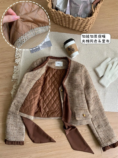 2023 autumn winter Vintage Tweed Two Piece Set Women Short Jacket Coat + Skirt Suits Korean 2 Piece Sets Women Outfit clothing