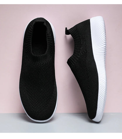 Women's Walking Shoes Wide Toe Box Knitted Slip-on Shoes for Women Comfortable and Soft Casual Work Loafer Shoes