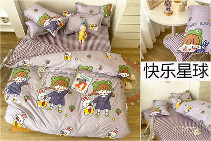 Sanrio Hello Kitty Cotton Bedding Set Cute Double Flat Sheet Duvet Cover Pillowcase Bed Linens Girl Dorm Bedclothes Home Textile