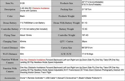 New S128 Mini Drone 4K Professional HD Camera switching Three Obstacle Avoidance Air Pressure Fixed Height Foldable Quadcopter