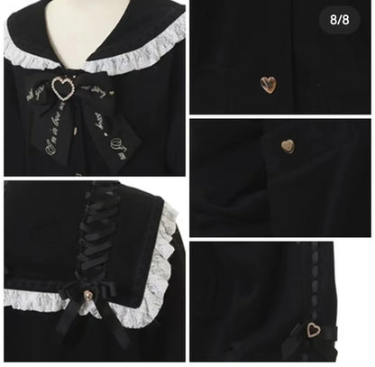 Japanese Mine Mass-Produced Sailor Collar Ribbon Bow Sweet Hoodies Women Autumn Preppy Style Y2K Cute Oversized Midi Sweatshirt